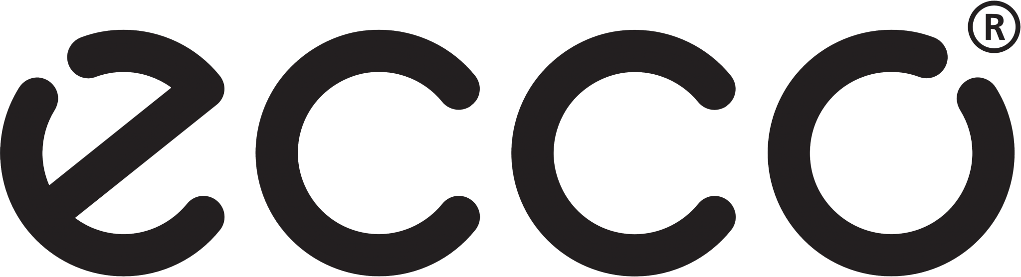 Ecco logo som vises på Ringsted Designer Outlets hjemmeside, hvor Ecco har en outletbutik, hvor man kan købe sko og skotilbehør til outletpriser.